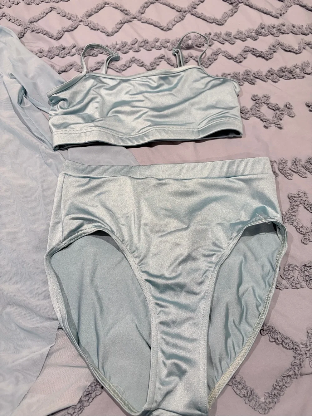 Weissman Surf Blue 3-Piece Dance Set Adult Medium Mesh Overdress Bra & Briefs